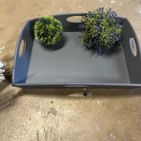 Gray Wood Modern Serveware Tray with Raised Edges - Picture 4 of 5